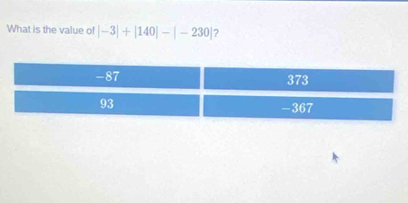 What is the value of |-3|+|140|-|-230| ?