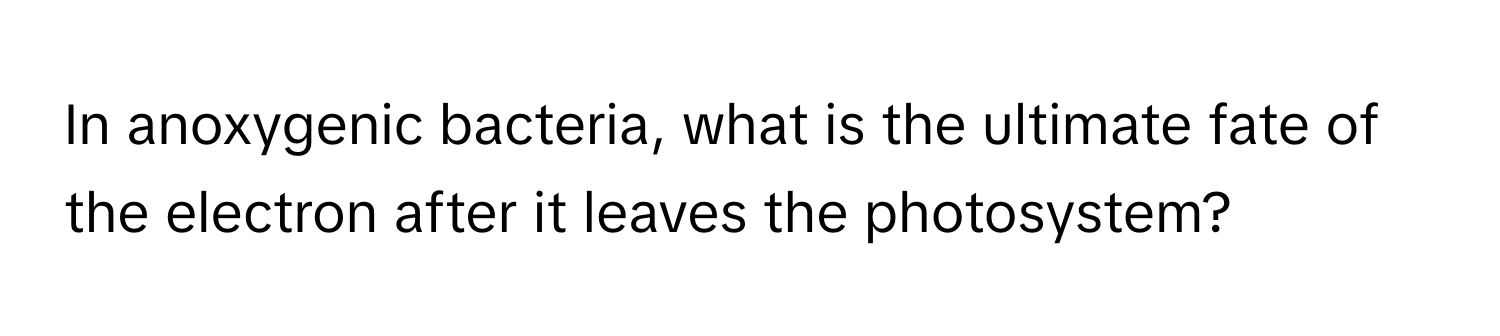 In anoxygenic bacteria, what is the ultimate fate of the electron after it leaves the photosystem?