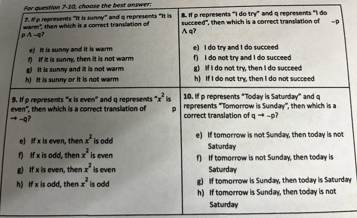 For question 7-10, choose the best answer:
ay