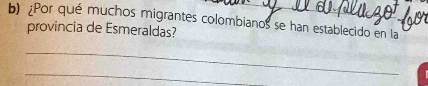 ¿Por qué muchos migrantes colombianos se han establecido en la 
provincia de Esmeraldas? 
_ 
_