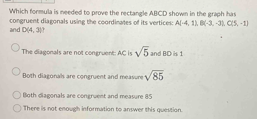 Solved: Which formula is needed to prove the rectangle ABCD shown in ...