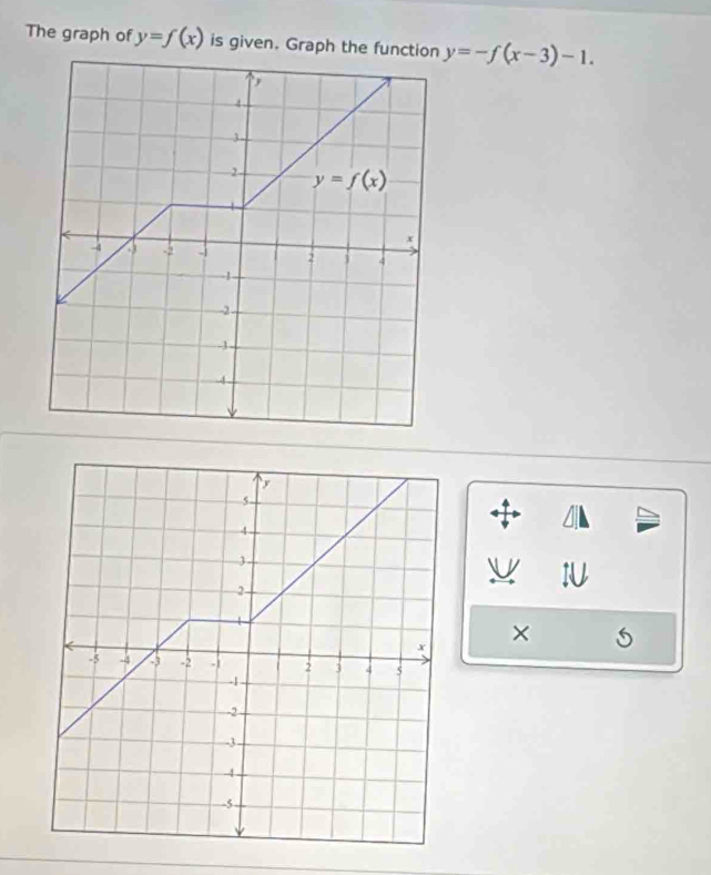 The graph of y=f(x) is given. Graph the function y=-f(x-3)-1.
×