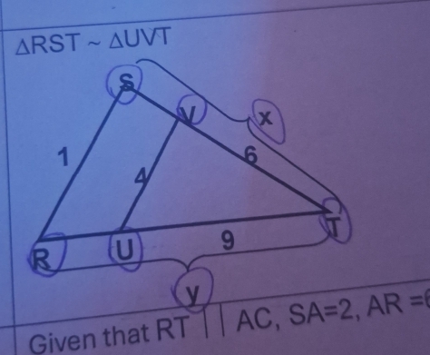 △ RSTsim △ UVT
Given that RT