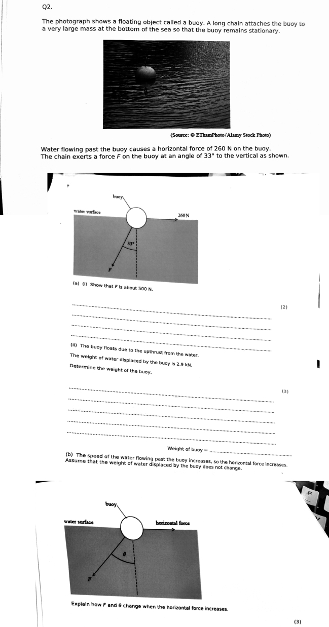 Solved: The photograph shows a floating object called a buoy. A long ...