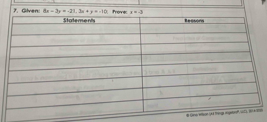 Given: 8x-3y=-21, 3x+y=-10; Prove: x=-3
0