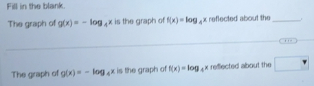 Solved: Fill in the blank. The graph of g(x)=-log _4x is the graph of f ...