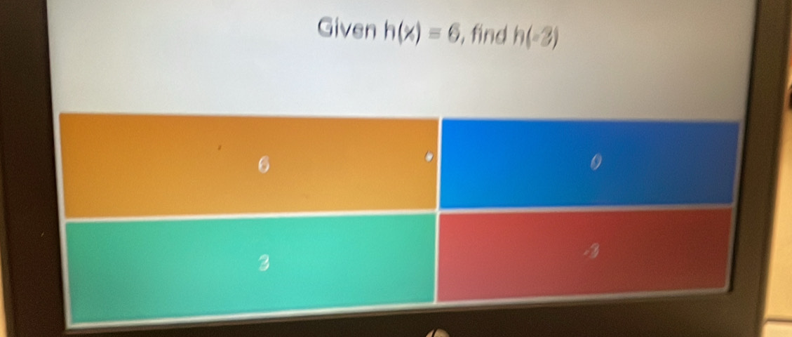 Given h(x)=6 , find h(-3)