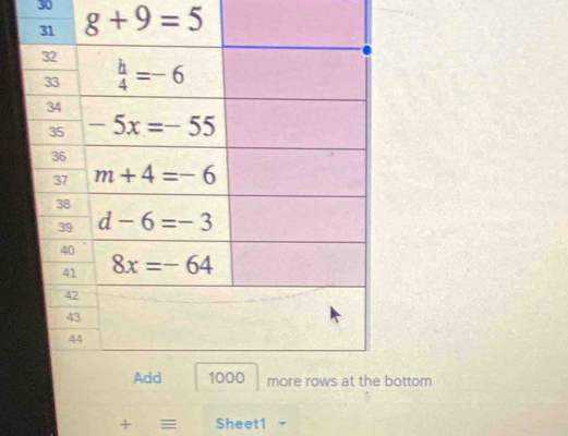 30 g+9=5
tom
+ = Sheet1