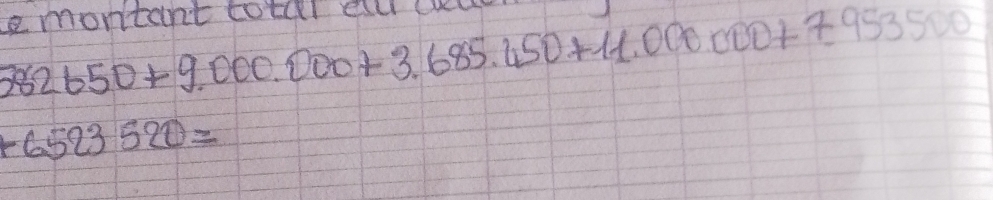 montant cotal alu ca
582650+9.000.000+3.685.450+11.000.000+7.953500
+6523520=