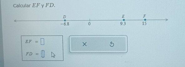 Calcular EF y FD.
EF=□
× 5
FD=□