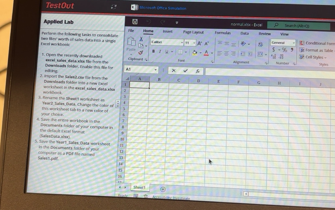 Solved: TestOut Microsoft Office Simulation Applied Lab normal.xlsx ...