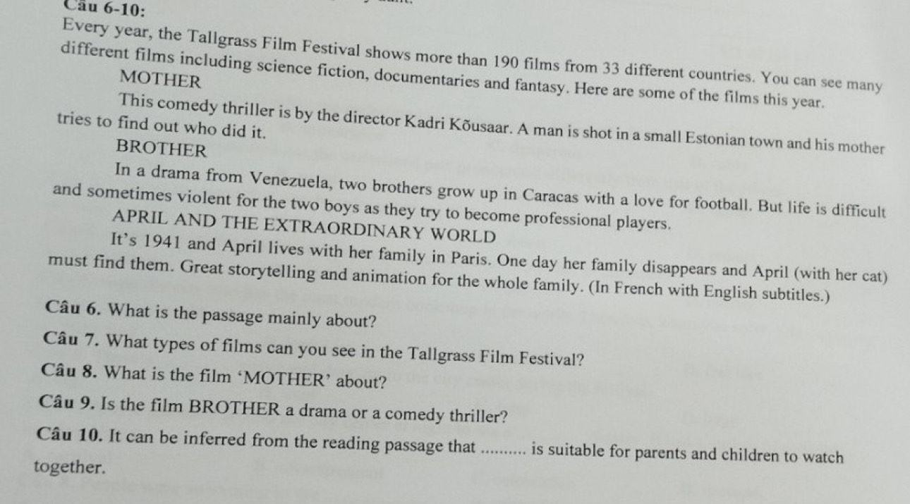 Giải quyết:Cầu 6-10: Every year, the Tallgrass Film Festival shows more ...