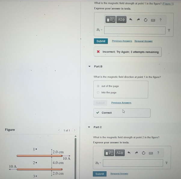Solved: What is the magnetic field strength at point 1 in the figure ...