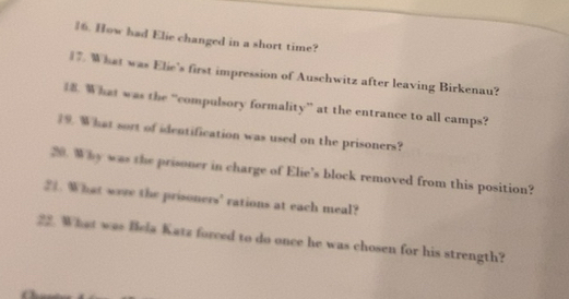 Solved: How had Elie changed in a short time? . What was Elie's first ...