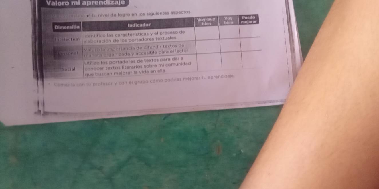 Valoro mi aprendizaje 
Comenta con tu profesor y con el grupo c