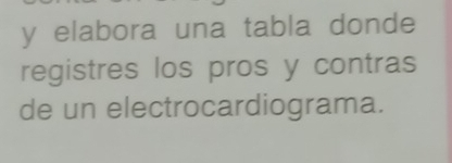 elabora una tabla donde 
registres los pros y contras 
de un electrocardiograma.