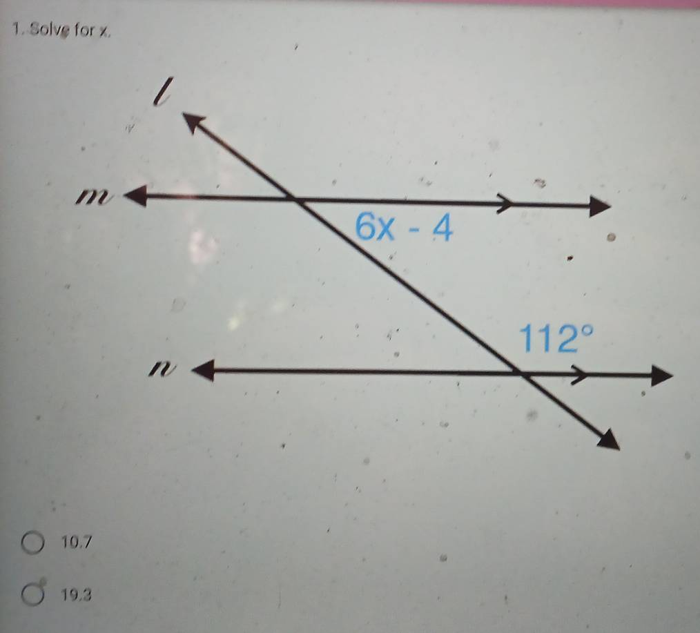 Solve for x.
10.7
19.3