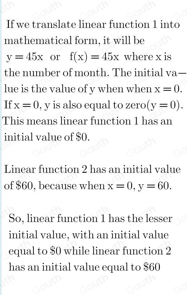 Solved: Compare Linear Function 1 with Linear Function 2. Which one has ...