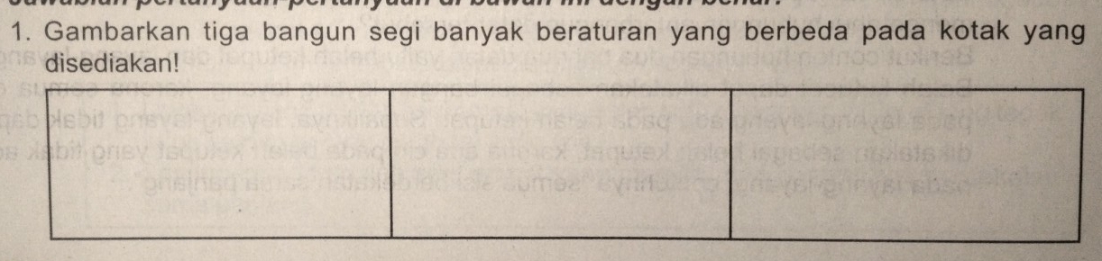 Gambarkan tiga bangun segi banyak beraturan yang berbeda pada kotak yang 
disediakan!