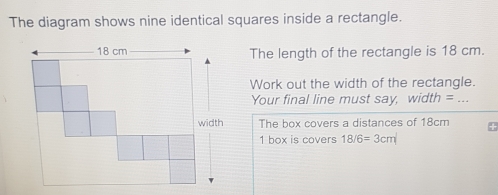 Solved: The diagram shows nine identical squares inside a rectangle ...