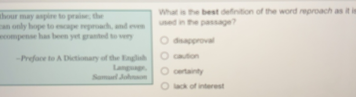 Solved: What is the best definition of the word reproach as it is thour ...