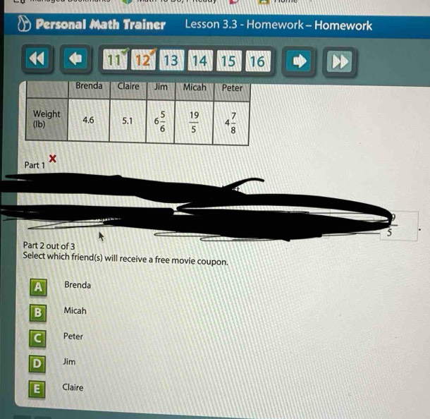 Solved: Personal Math Trainer Lesson 3.3 - Homework - Homework 11° 12 ...