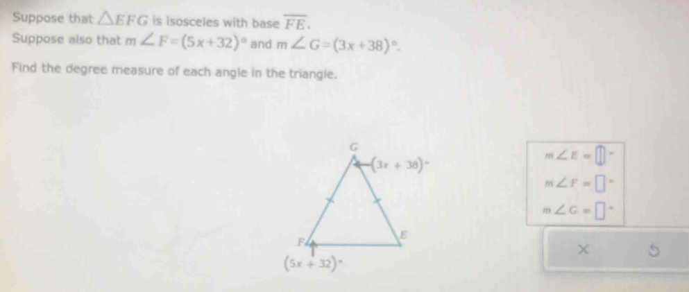 Solved: Suppose that EFG is isosceles with base overline FE. Suppose ...