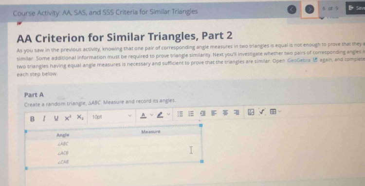 Solved: Course Activity: AA, SAS, and SSS Criteria for Similar ...
