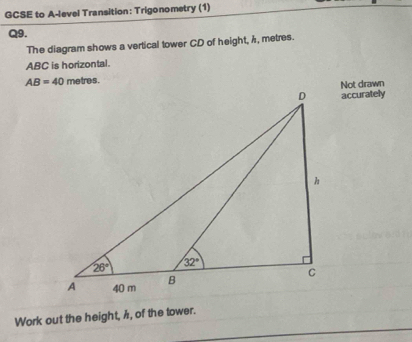 Solved: GCSE to A-level Transition: Trigonometry (1) Q9. The diagram ...