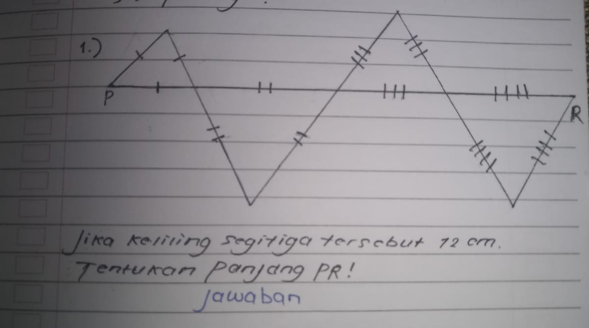 Jika kelicing segitiga tersebut 72 am. 
Tenturan Panjang PR! 
Jawaban