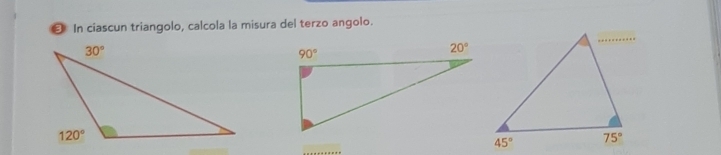 € In ciascun triangolo, calcola la misura del terzo angolo.