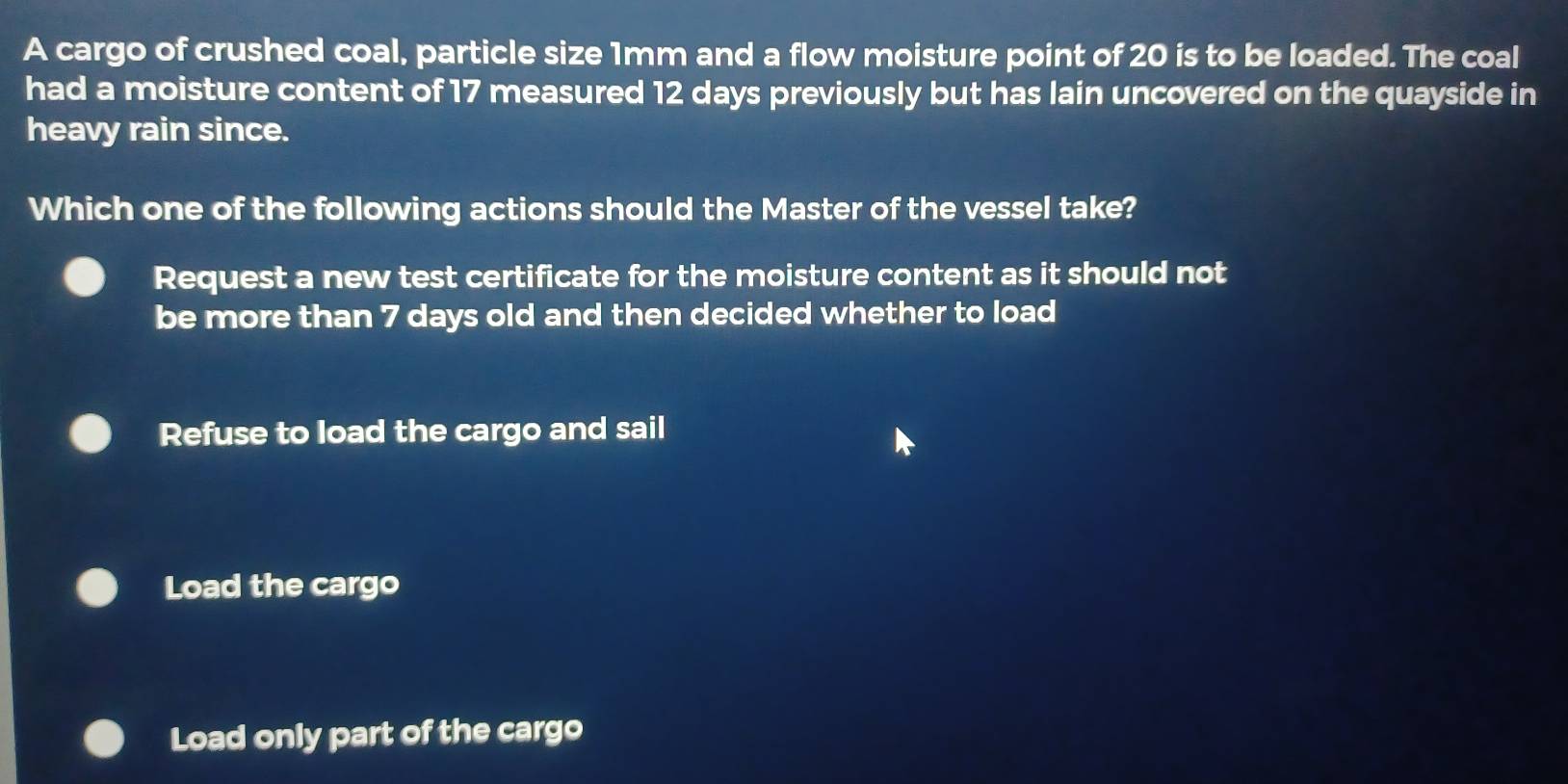 Solved: A cargo of crushed coal, particle size 1mm and a flow moisture ...