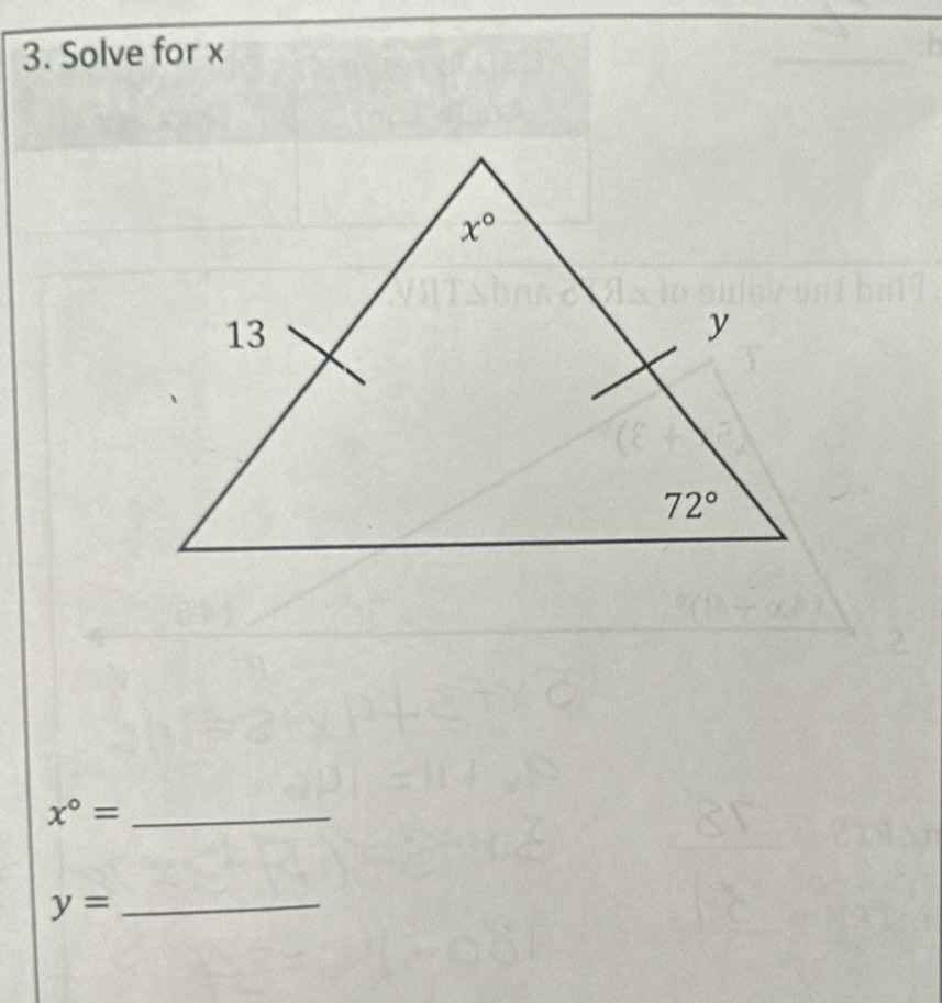 Solve for x
x°= _
_ y=