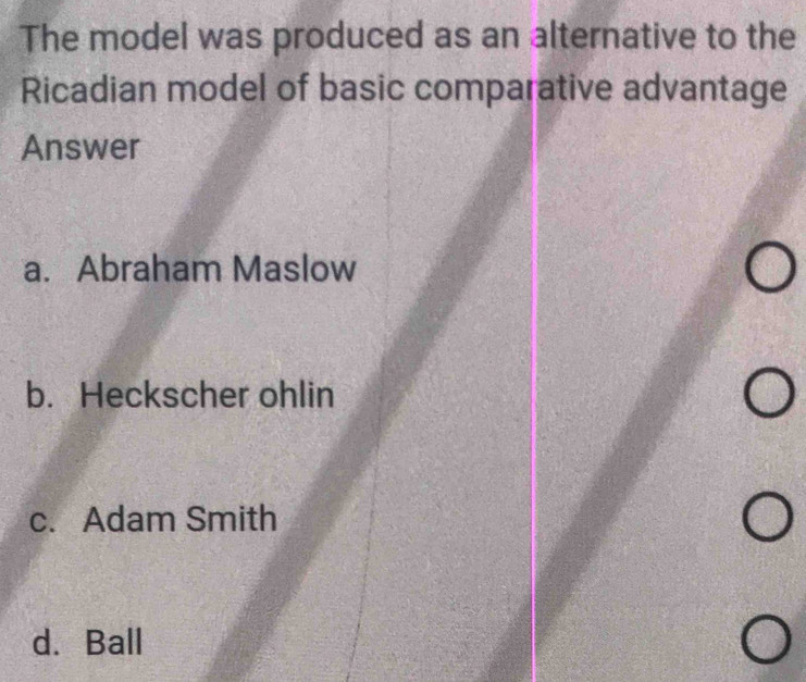 Solved: The model was produced as an alternative to the Ricadian model ...