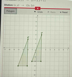 (x+3,y+1)
Dilation: (x,y)to (2x,2y)
×
-6