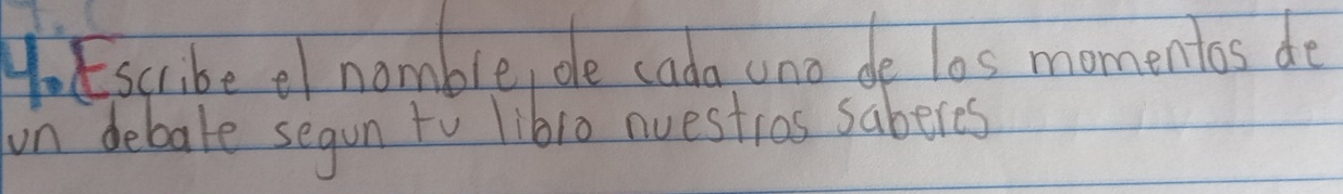 Escribe el namble, de cada uno de los momentos de 
on debate segun to lib1o auestios saberes