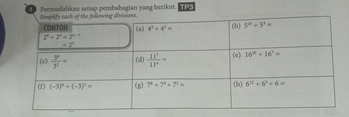 Permudahkan setiap pembahagian yang berikut.   TP3