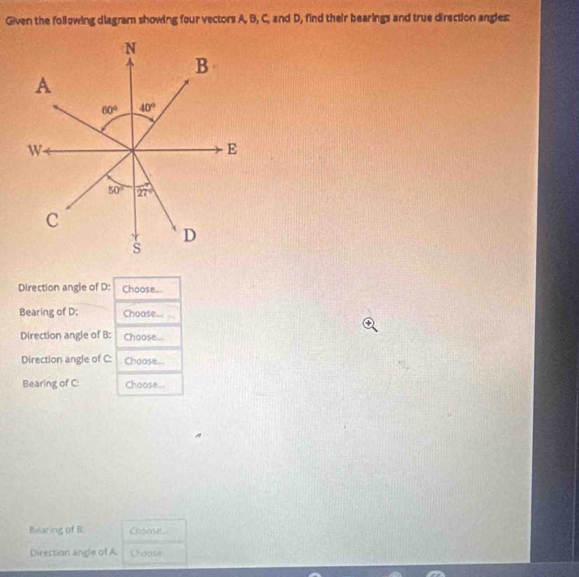 Solved: Given the following diagram showing four vectors A, B, C, and D ...