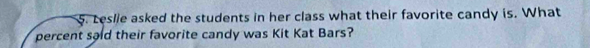 Leslie asked the students in her class what their favorite candy is. What 
percent said their favorite candy was Kit Kat Bars?