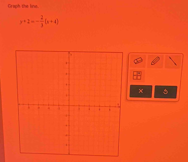 Graph the line.
y+2=- 2/3 (x+4)
×