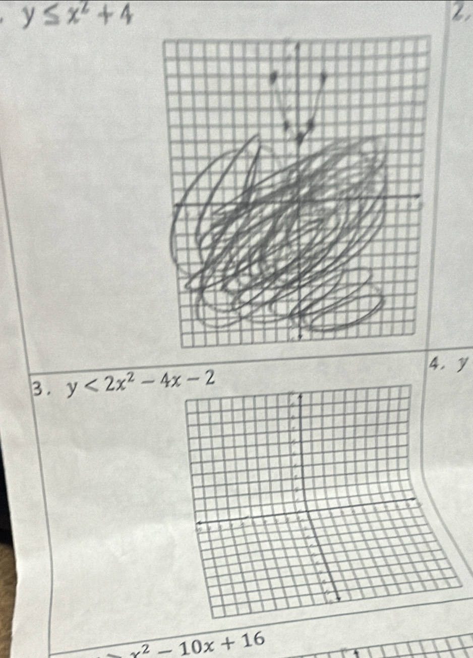 y≤ x^2+4
Z
3. y<2x^2-4x-2
4. y
x^2-10x+16