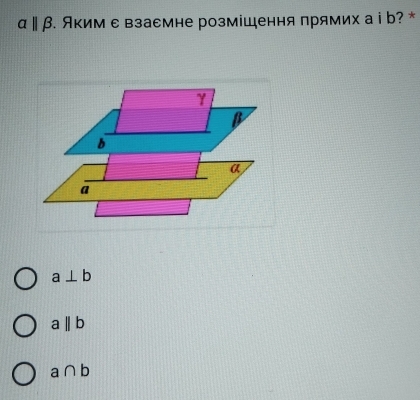 aparallel beta В. Аким ε взасмне розміШення прямих а ⅰ b? *
a⊥ b
aparallel b
a∩ b