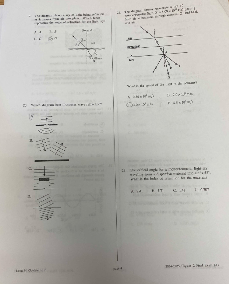 Solved: The diagram shown represents a ray of 19. The diagram shows a ...
