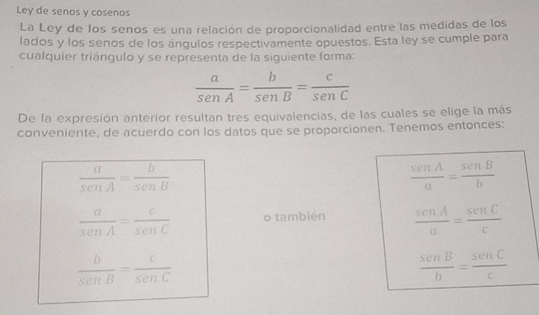 Resuelto:Ley de senos y cosenos La Ley de los senos es una relación de ...