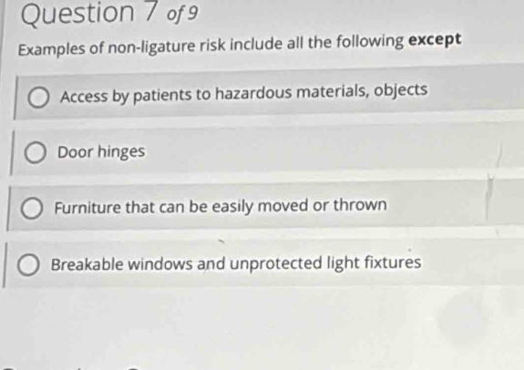 Solved: Examples of non-ligature risk include all the following except ...