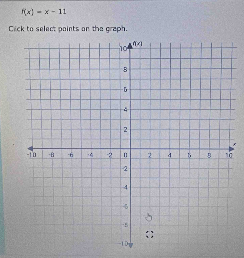 f(x)=x-11
Click to select points on the graph.