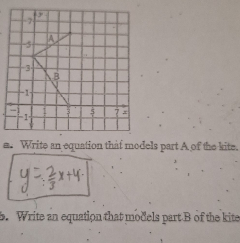 Write an equation that models part A of the kite. 
5. Write an equation that models part B of the kite