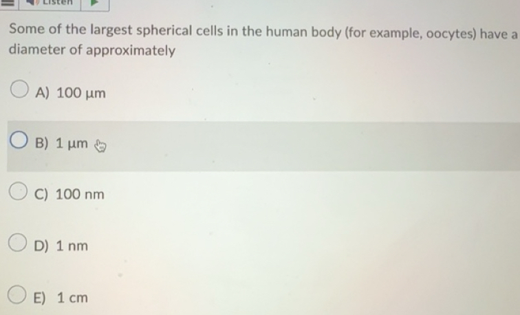 Solved: Some of the largest spherical cells in the human body (for ...
