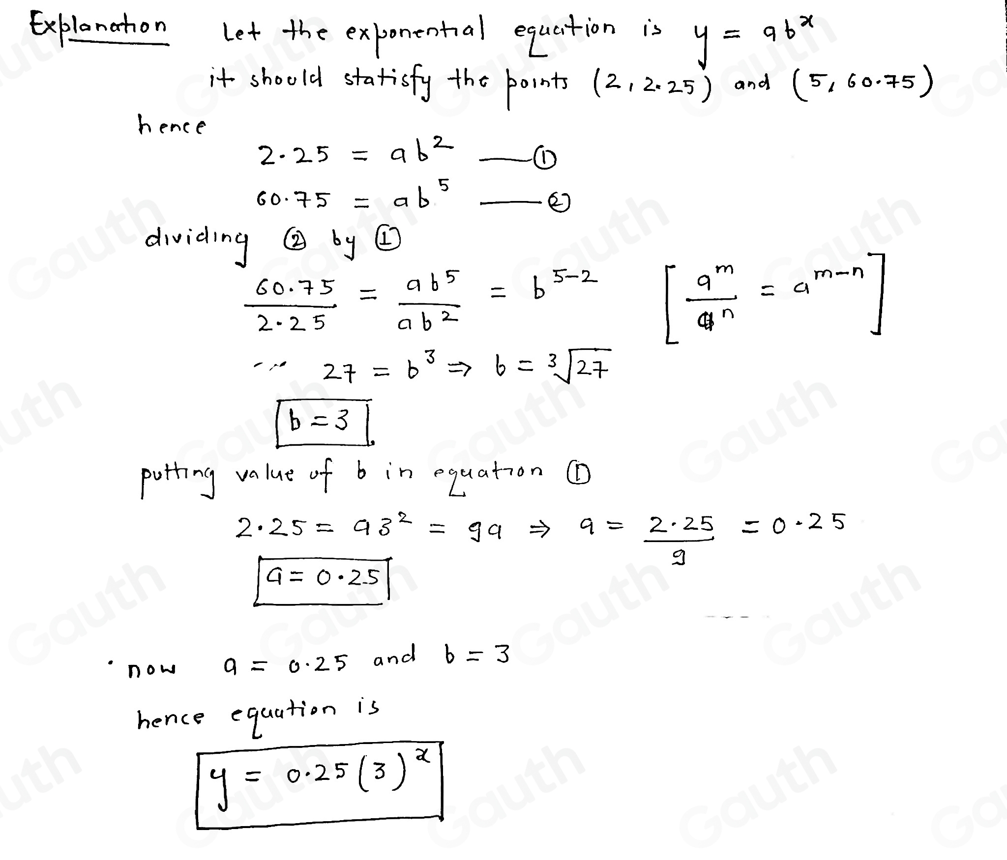Solved: Find an exponential equation that passes through the points (2 ...