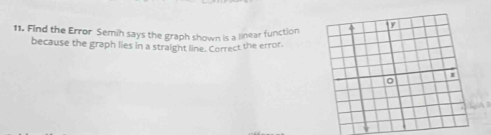 Find the Error Semih says the graph shown is a linear function 
because the graph lies in a straight line. Correct the error.